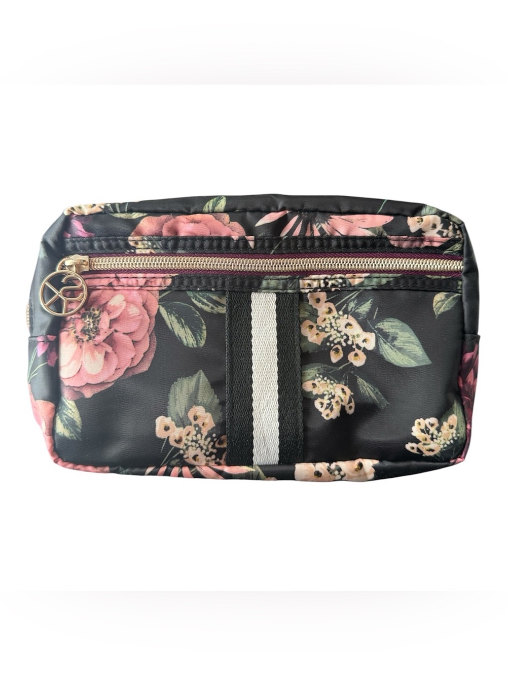 Black Floral Crossbody Bag with Gold Accent makeup purse Sonia Kashuk clutch